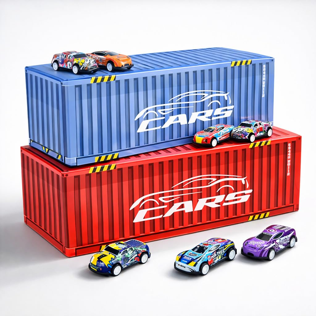 Kit 48 Carrinhos de Fricção com Pista e Container Brinquedo